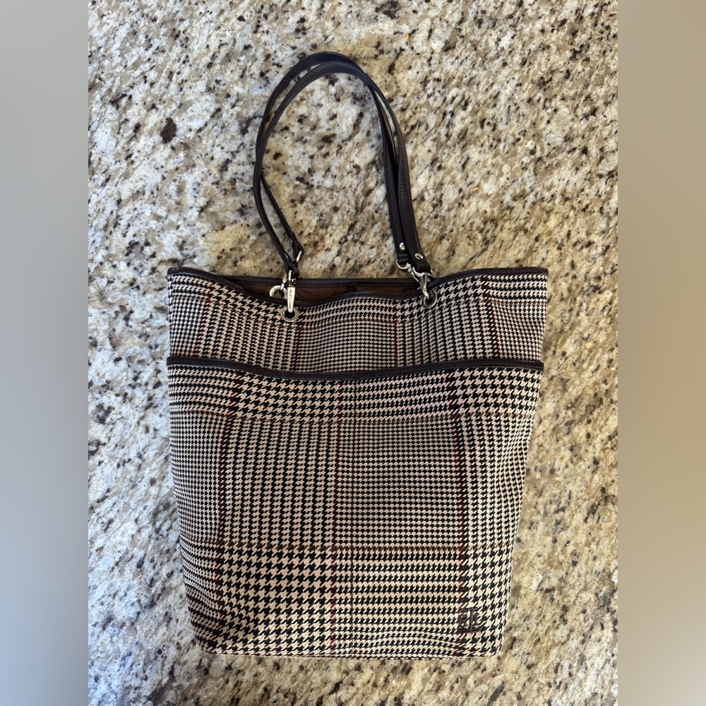 Ralph Lauren Houndstooth Plaid Tote Bag With Double Handles